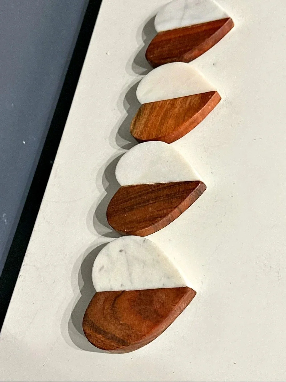 Heart-Shaped Wood & Marble Coasters Set of 4 made in India